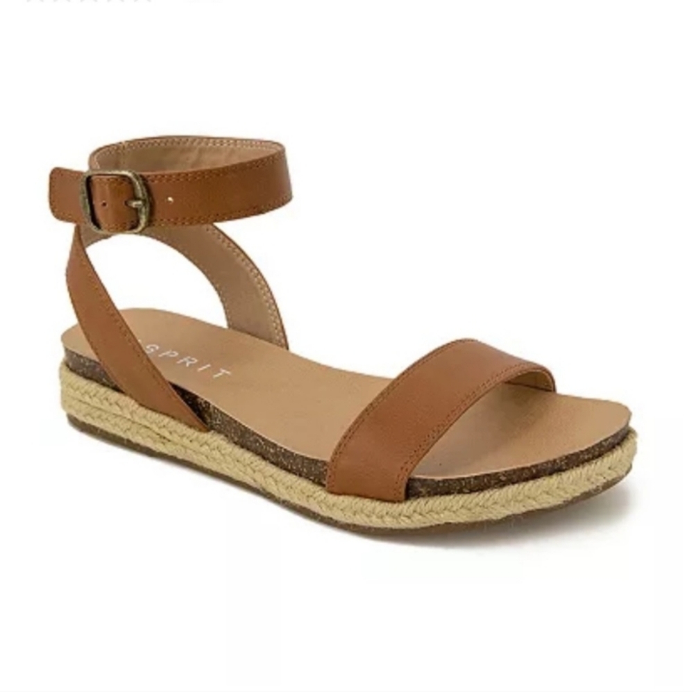 Esprit Jenna Espadrille Sandals Brown Open Toe Buckle Adjustable Ankle Strap